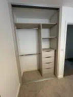 Small White Casella Oak wardrobe with a few drawer and hanging, installed in Wynyard